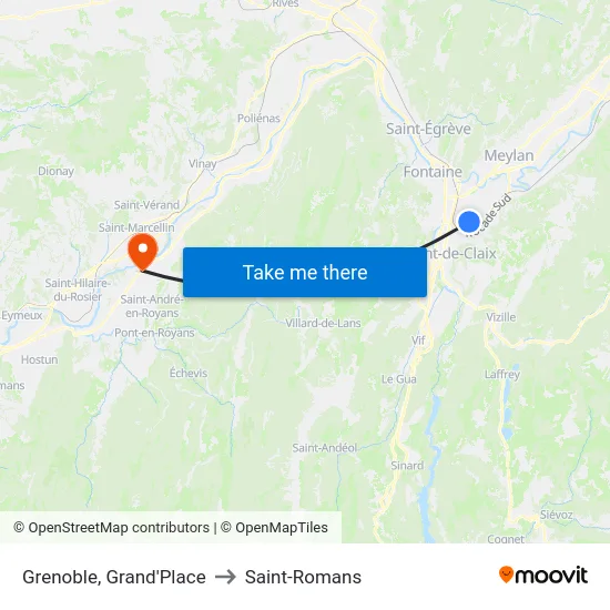 Grenoble, Grand'Place to Saint-Romans map