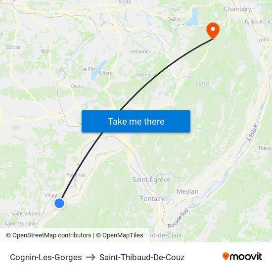 Cognin-Les-Gorges to Saint-Thibaud-De-Couz map