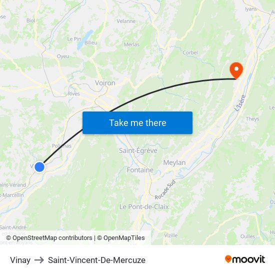 Vinay to Saint-Vincent-De-Mercuze map