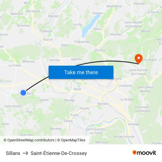 Sillans to Saint-Étienne-De-Crossey map