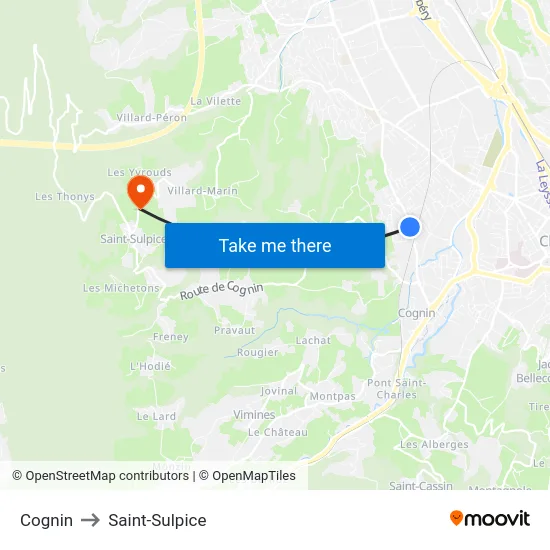 Cognin to Saint-Sulpice map