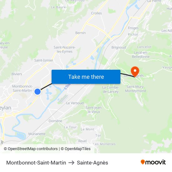 Montbonnot-Saint-Martin to Sainte-Agnès map