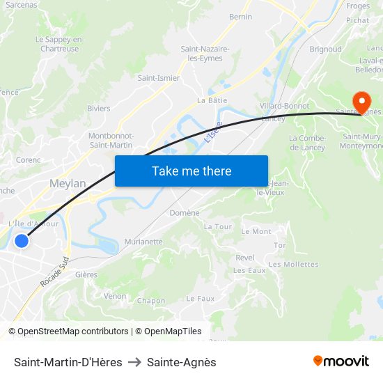 Saint-Martin-D'Hères to Sainte-Agnès map