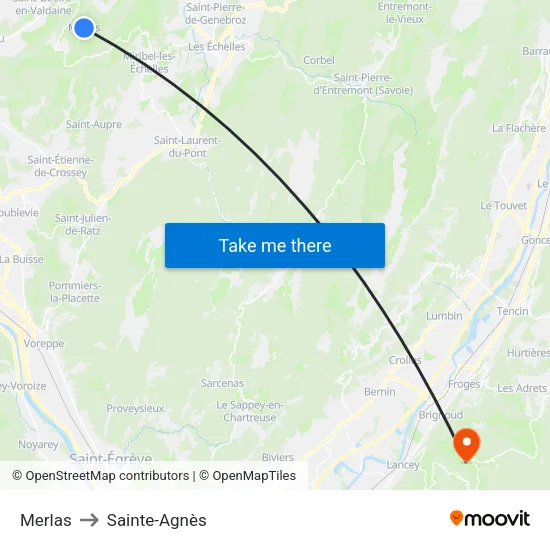 Merlas to Sainte-Agnès map
