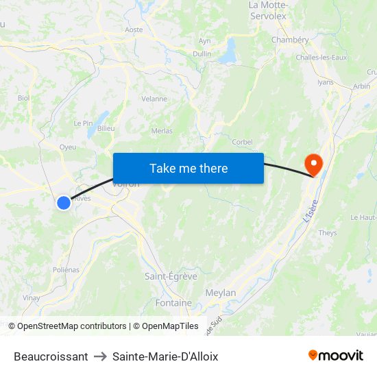 Beaucroissant to Sainte-Marie-D'Alloix map