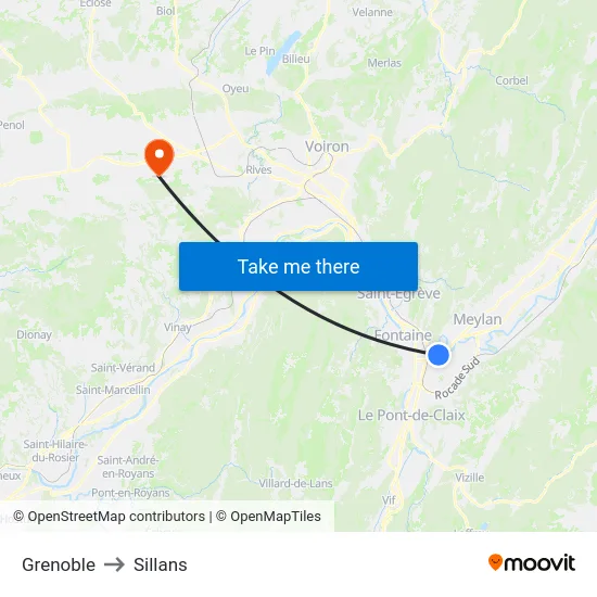Grenoble to Sillans map
