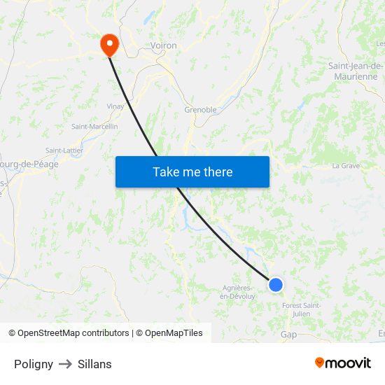 Poligny to Sillans map