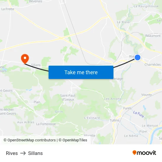Rives to Sillans map