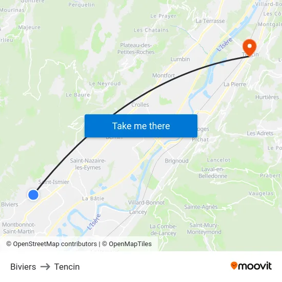 Biviers to Tencin map