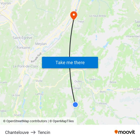 Chantelouve to Tencin map