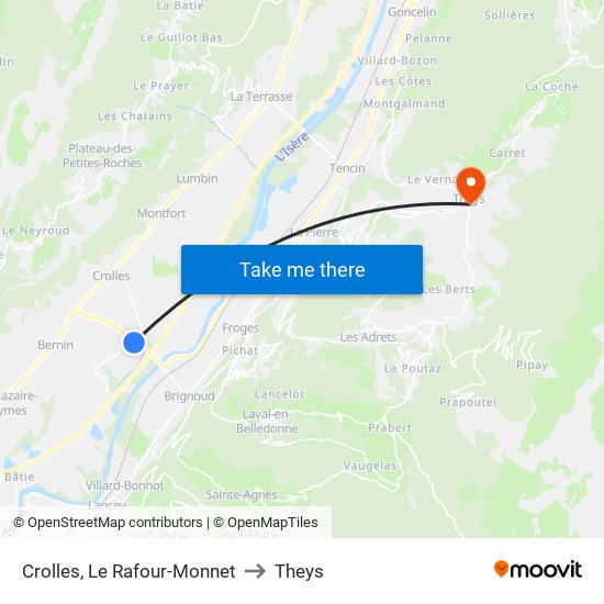 Crolles, Le Rafour-Monnet to Theys map