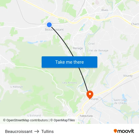 Beaucroissant to Tullins map