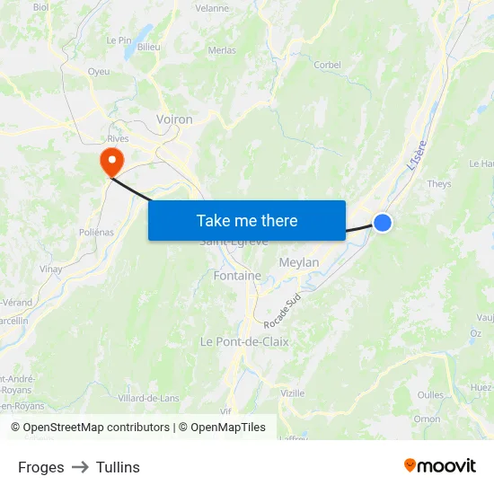 Froges to Tullins map