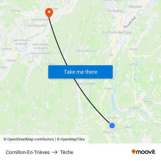 Cornillon-En-Trièves to Têche map