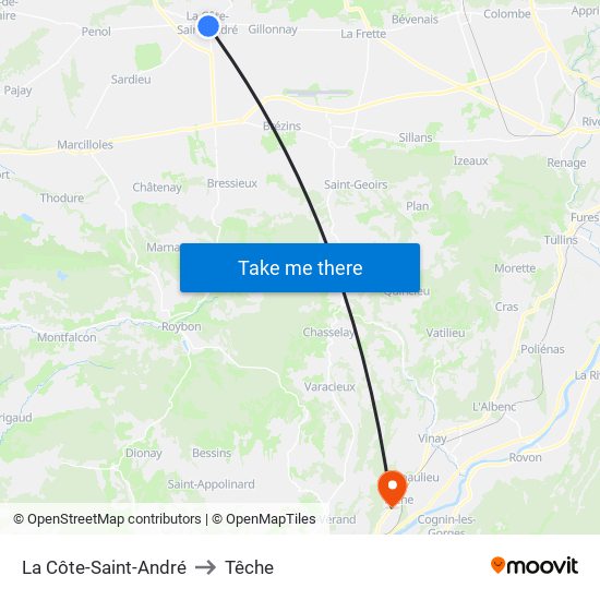 La Côte-Saint-André to Têche map