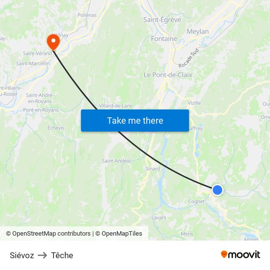 Siévoz to Têche map