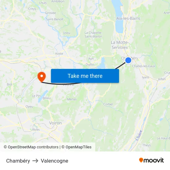 Chambéry to Valencogne map