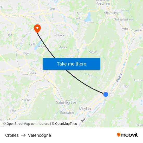 Crolles to Valencogne map