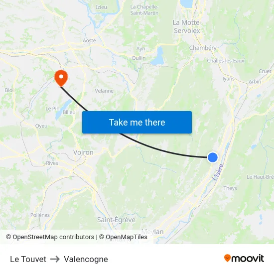 Le Touvet to Valencogne map
