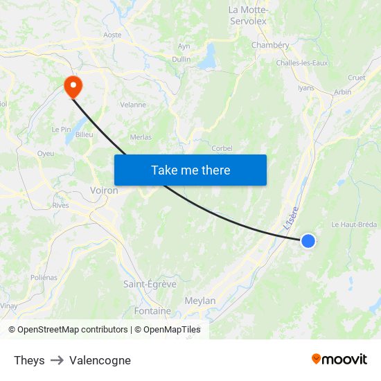 Theys to Valencogne map