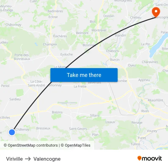Viriville to Valencogne map