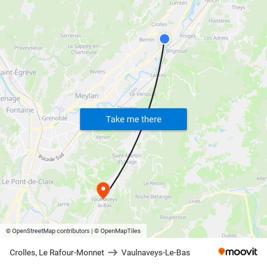 Crolles, Le Rafour-Monnet to Vaulnaveys-Le-Bas map