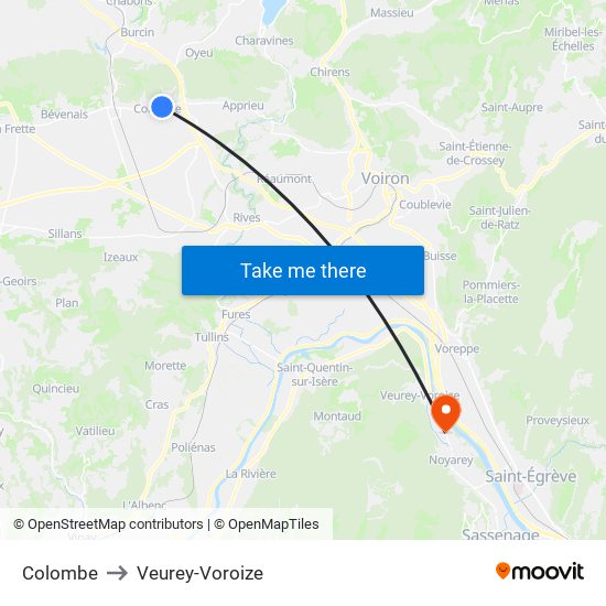 Colombe to Veurey-Voroize map