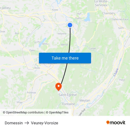 Domessin to Veurey-Voroize map