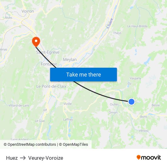 Huez to Veurey-Voroize map