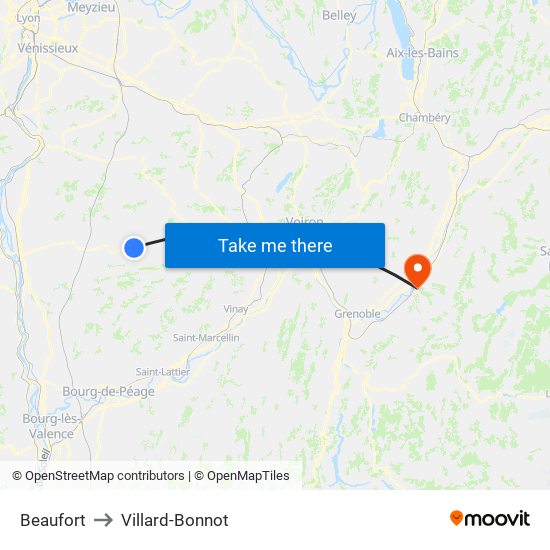 Beaufort to Villard-Bonnot map