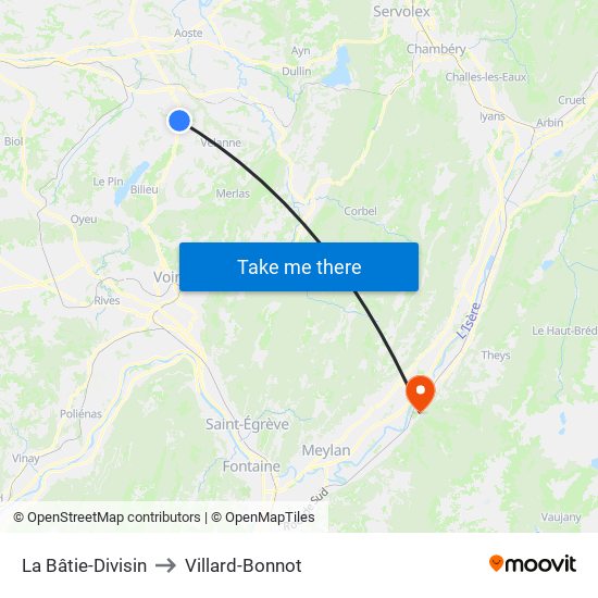 La Bâtie-Divisin to Villard-Bonnot map