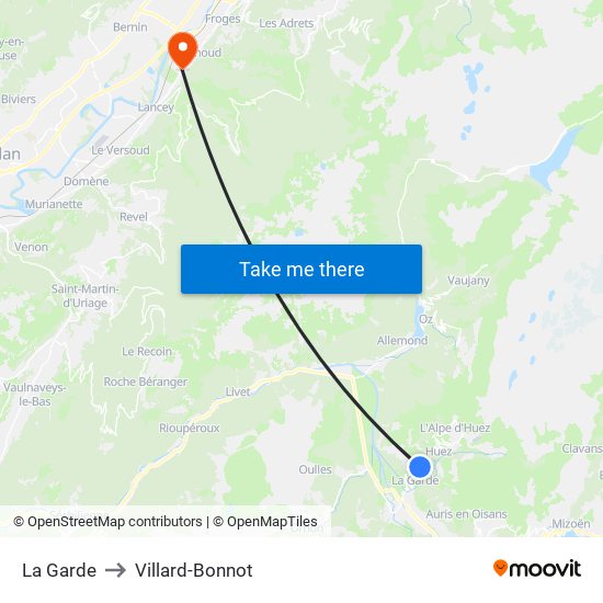 La Garde to Villard-Bonnot map