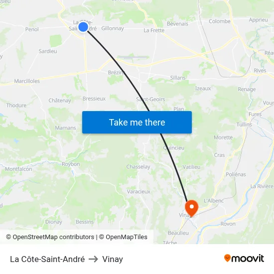 La Côte-Saint-André to Vinay map