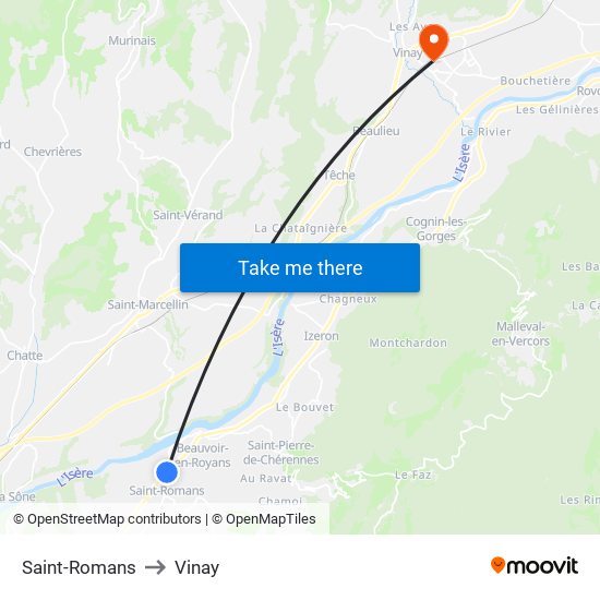 Saint-Romans to Vinay map