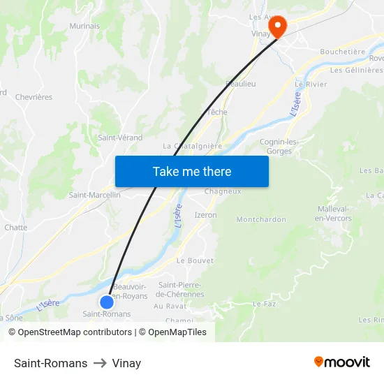 Saint-Romans to Vinay map