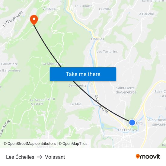 Les Échelles to Voissant map