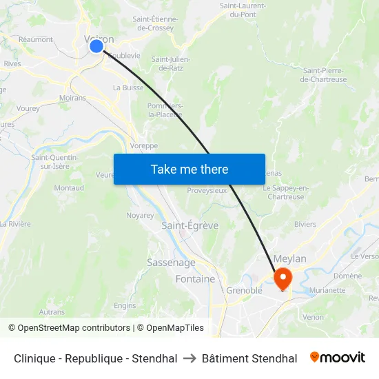 Clinique - Republique - Stendhal to Bâtiment Stendhal map