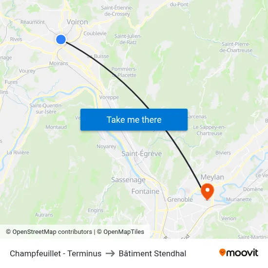 Champfeuillet - Terminus to Bâtiment Stendhal map