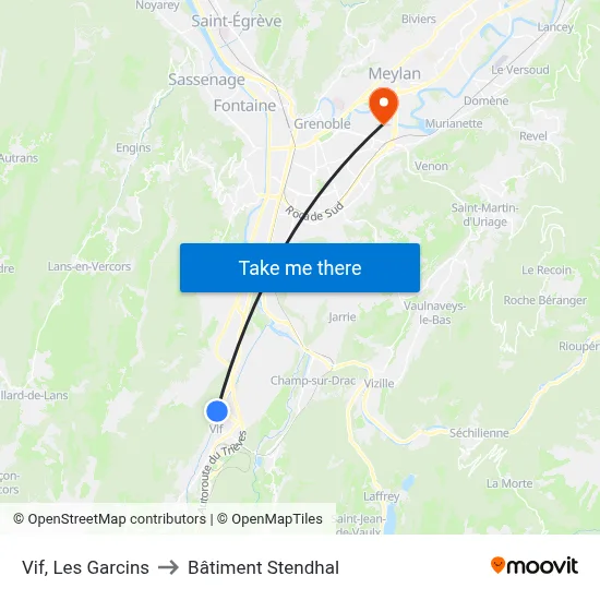 Vif, Les Garcins to Bâtiment Stendhal map