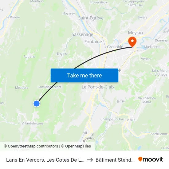 Lans-En-Vercors, Les Cotes De Lans to Bâtiment Stendhal map