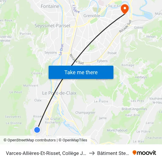 Varces-Allières-Et-Risset, Collège Jules Verne to Bâtiment Stendhal map