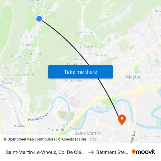 Saint-Martin-Le-Vinoux, Col De Clémencières to Bâtiment Stendhal map