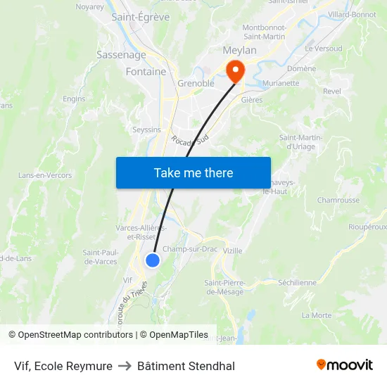 Vif, Ecole Reymure to Bâtiment Stendhal map