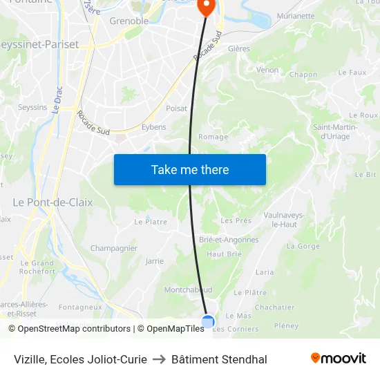 Vizille, Ecoles Joliot-Curie to Bâtiment Stendhal map