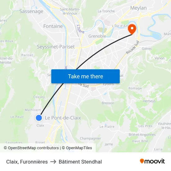 Claix, Furonnières to Bâtiment Stendhal map