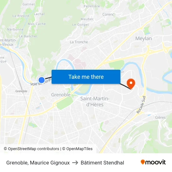 Grenoble, Maurice Gignoux to Bâtiment Stendhal map