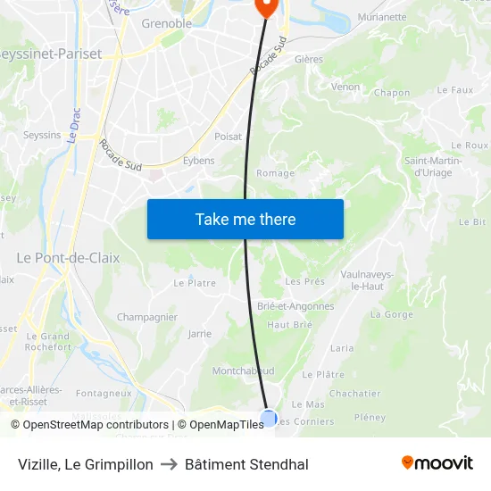 Vizille, Le Grimpillon to Bâtiment Stendhal map