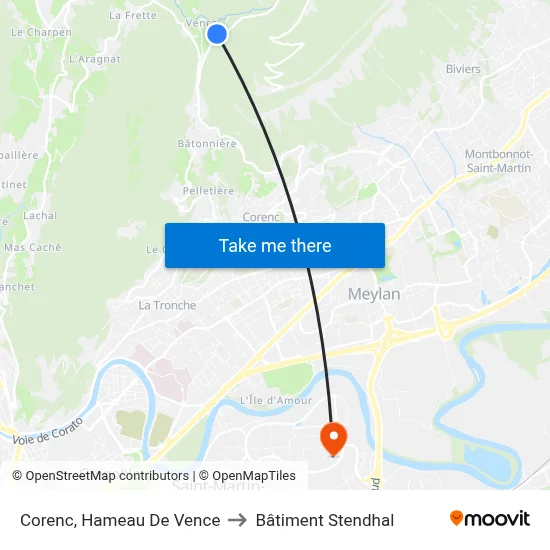 Corenc, Hameau De Vence to Bâtiment Stendhal map