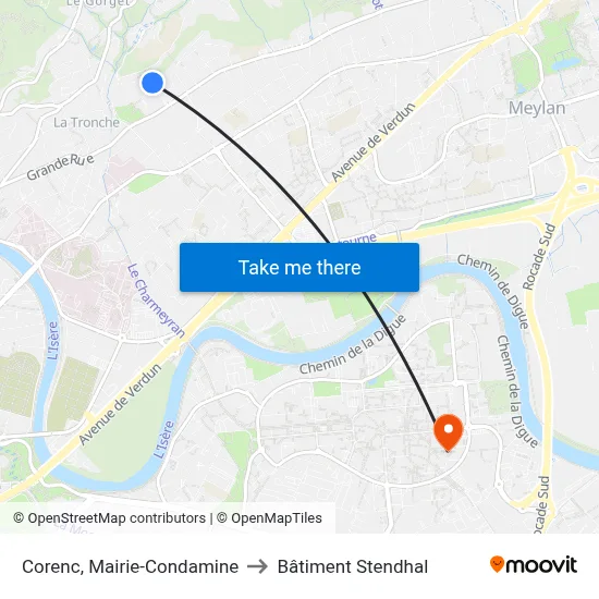 Corenc, Mairie-Condamine to Bâtiment Stendhal map