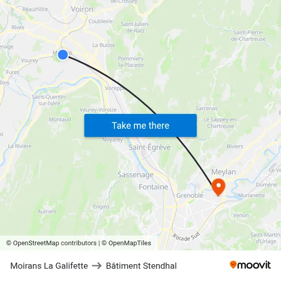 Moirans La Galifette to Bâtiment Stendhal map